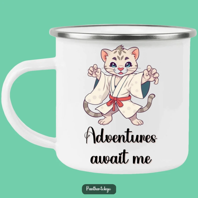 Funny Kawaii Panther Kimono Camping Mug: Dynamic Outdoors Gift, Adventure Mug