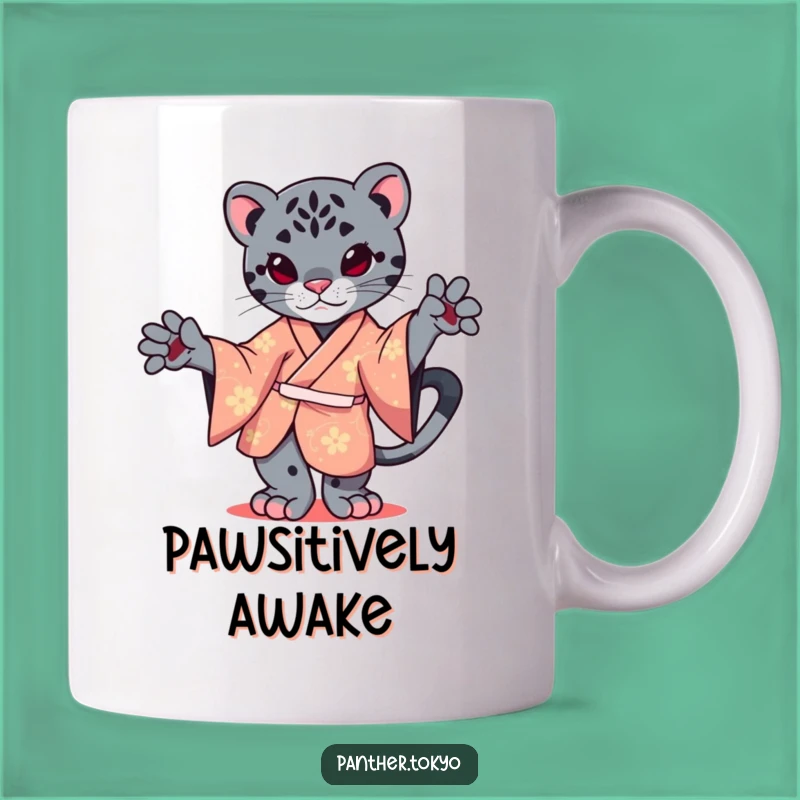 Funny Kawaii Panther Kimono Mug - Graceful Balance Cartoon Cat Gift