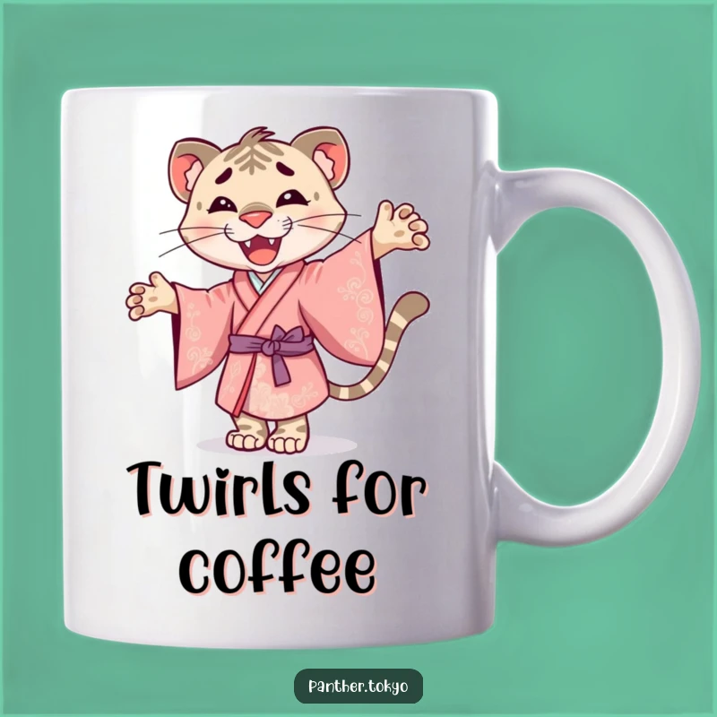 Funny Panther Kimono Mug - Joyful Twirl Cartoon Cat Gift