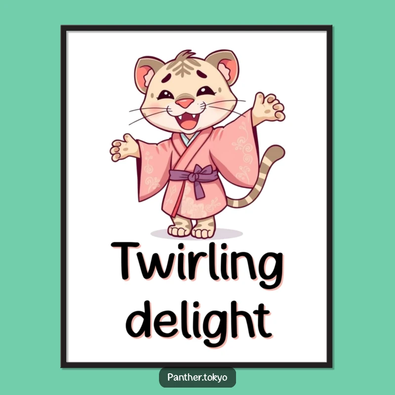 Funny Panther Digital Print - Joyful Kimono Instant Download Art Gift