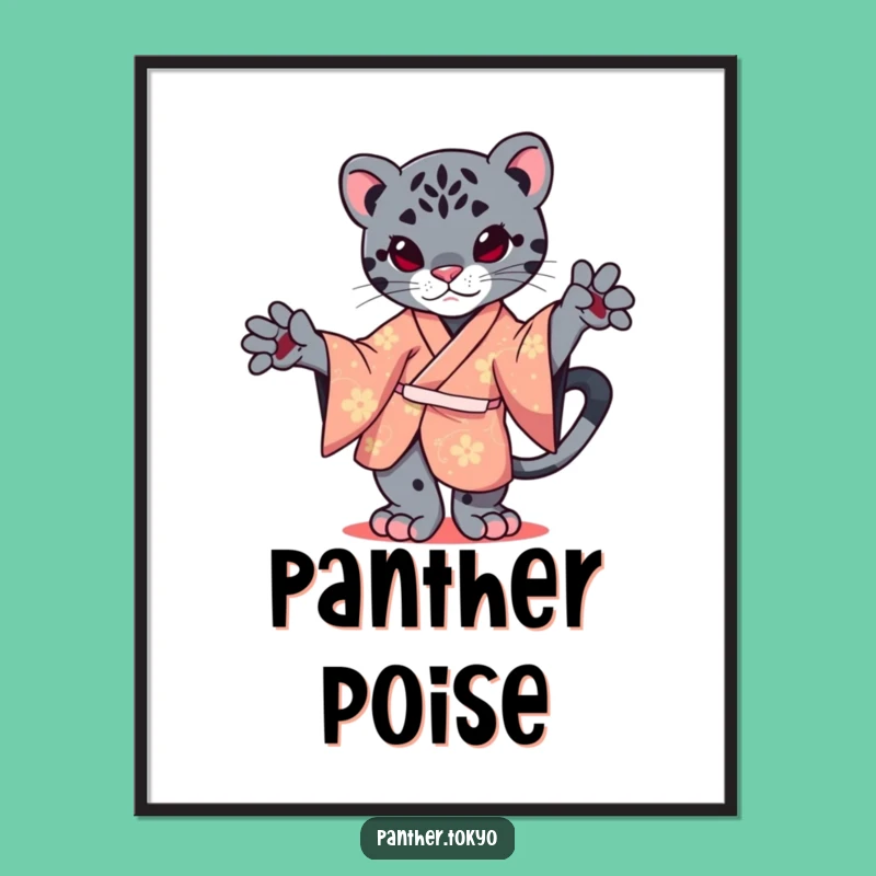 Funny Kawaii Panther Digital Print - Graceful Kimono Instant Download Art Gift