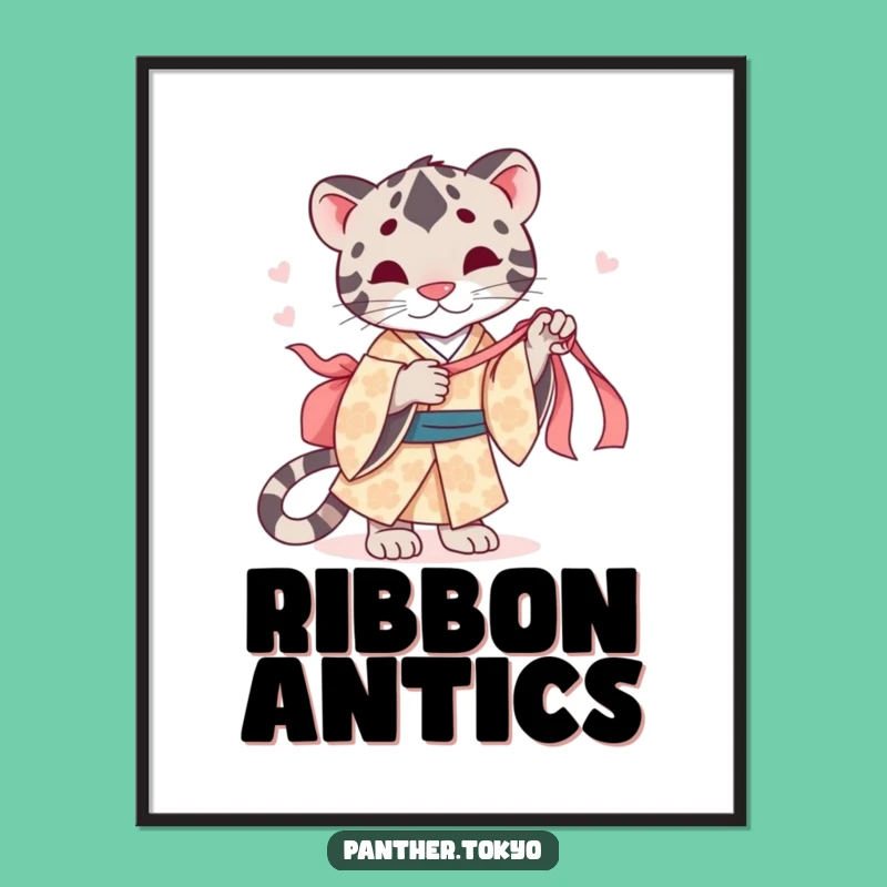 Funny Panther Digital Print - Playful Kimono Ribbon Instant Download Gift