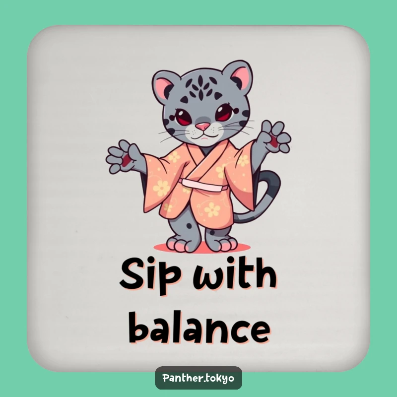 Funny Kawaii Panther Coaster - Graceful Kimono Cat Drink Protector Gift