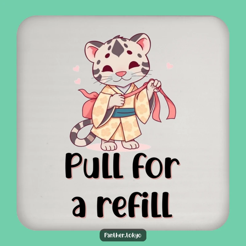 Funny Panther Coaster - Playful Kimono Ribbon Drink Protector Gift