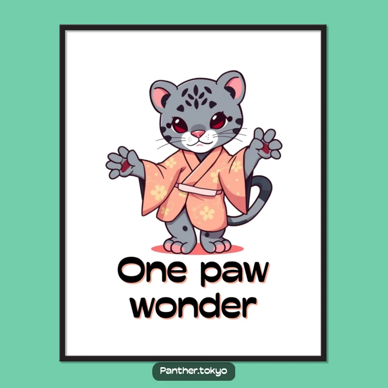 Funny Kawaii Panther Kimono Poster - Graceful Balance Cartoon Art Gift