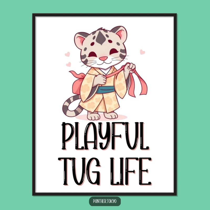 Funny Panther Kimono Poster - Playful Ribbon Cartoon Art Gift