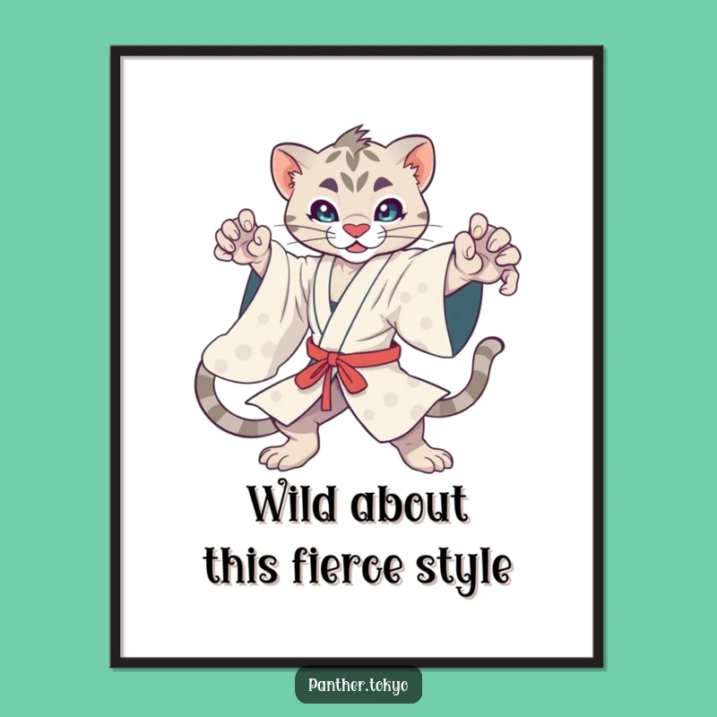 Free Printable Kawaii Panther Art: Dynamic Action Pose Downloadable Wall Decor