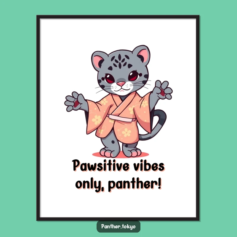 Free Printable Wall Art: Kawaii Panther Kimono Balancing Graceful Feline Decor