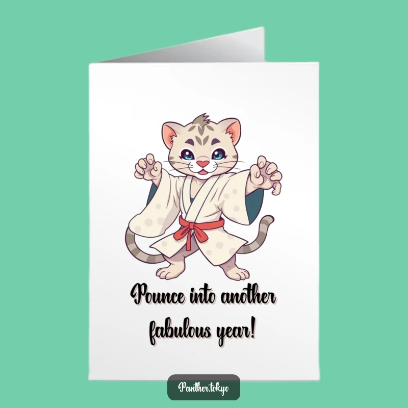 Free Printable Kawaii Panther Birthday Card: Funny Downloadable Gift for Him or Her